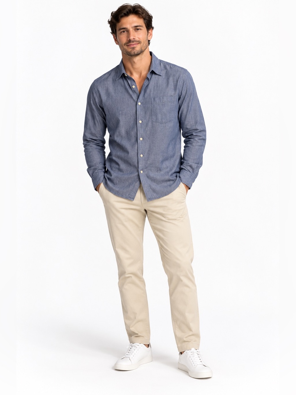 J.Crew Men’s Blue Chambray Shirt Small Lightweight Cotton Long Sleeve Button Up
